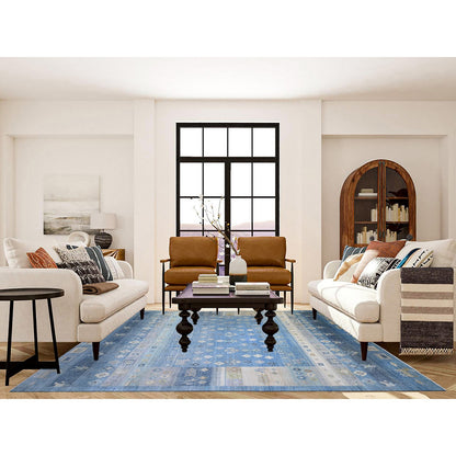 Tribal & Geometric Wool Hand Knotted Rug Blue Light Blue 8.2X9.7 -O074691