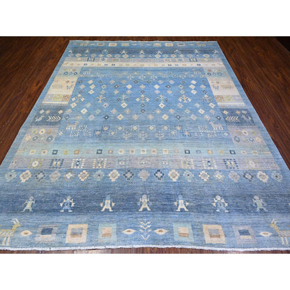 Tribal & Geometric Wool Hand Knotted Rug Blue Light Blue 8.2X9.7 -O074691