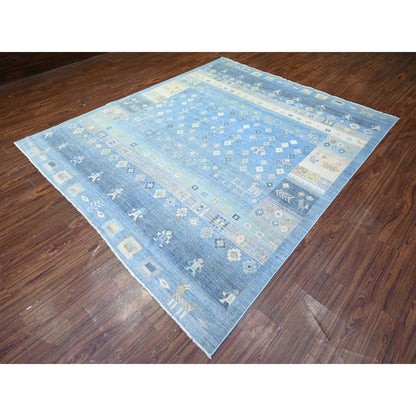 Tribal & Geometric Wool Hand Knotted Rug Blue Light Blue 8.2X9.7 -O074691