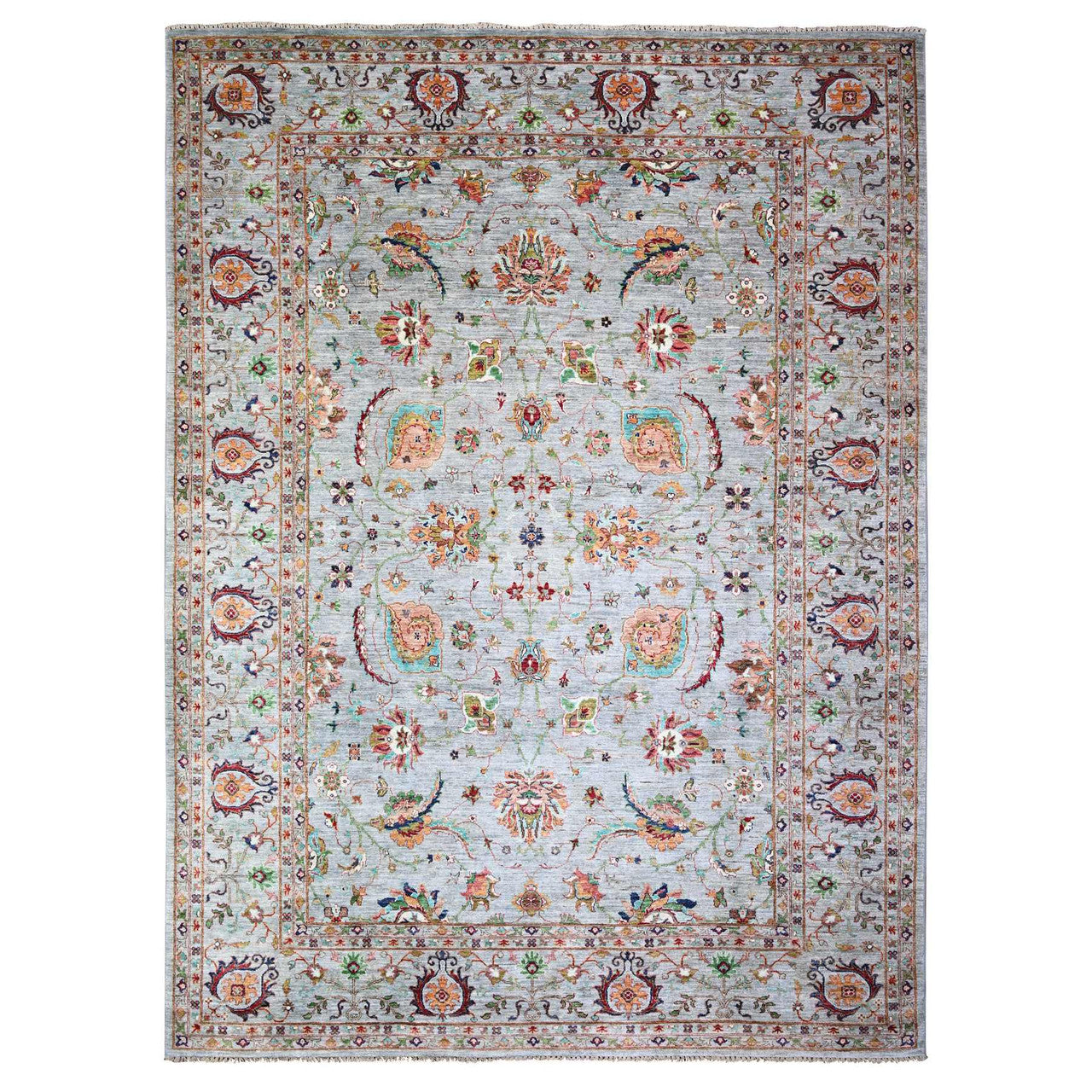 Gray 8'9" x 11'10" Oushak And Peshawar Light Hand knotted Wool Rug - Sku: O074694