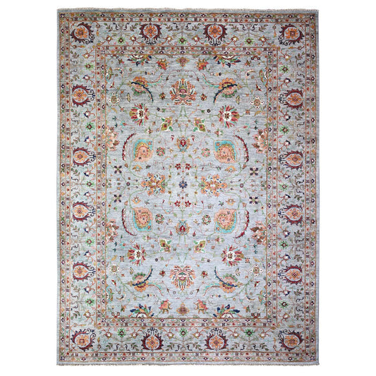 Oushak And Peshawar Wool Hand Knotted Rug Grey Light Gray 8.9X11.10 -O074694