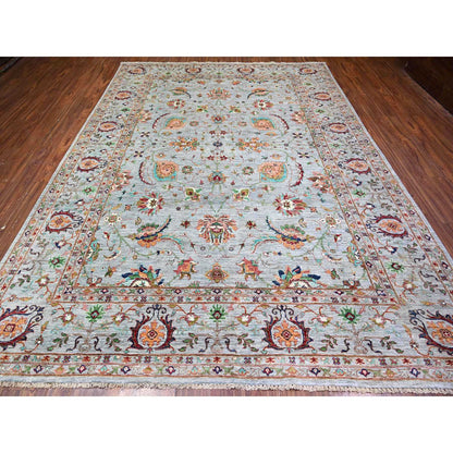 Oushak And Peshawar Wool Hand Knotted Rug Grey Light Gray 8.9X11.10 -O074694