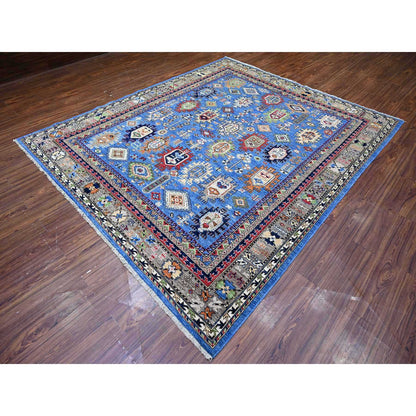 Tribal & Geometric Wool Hand Knotted Rug Blue Gray 8.4X9.9 -O074696