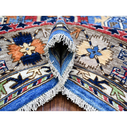 Tribal & Geometric Wool Hand Knotted Rug Blue Gray 8.4X9.9 -O074696