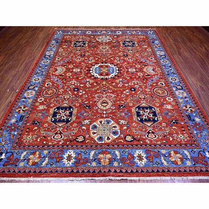Tribal & Geometric Wool Hand Knotted Rug Red Blue 8.2X10.1 -O074698