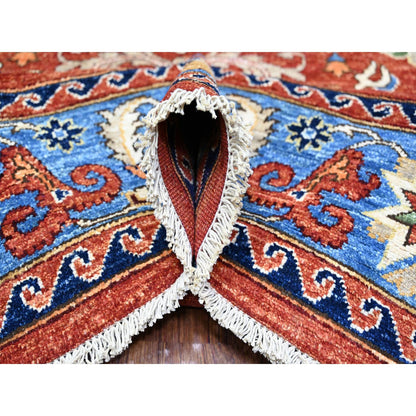 Tribal & Geometric Wool Hand Knotted Rug Red Blue 8.2X10.1 -O074698