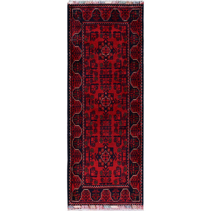 Tribal & Geometric Wool Hand Knotted Rug Red 1.9x4.10 -O0746