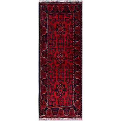 Tribal & Geometric Wool Hand Knotted Rug Red 1.9x4.10 -O0746