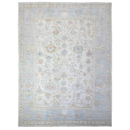 Oushak And Peshawar Wool Hand Knotted Rug Ivory Gray 12.2X15.11 -O074700