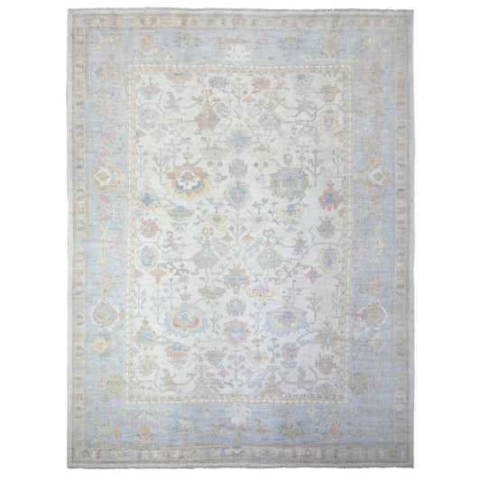 Oushak And Peshawar Wool Hand Knotted Rug Ivory Gray 12.2X15.11 -O074700