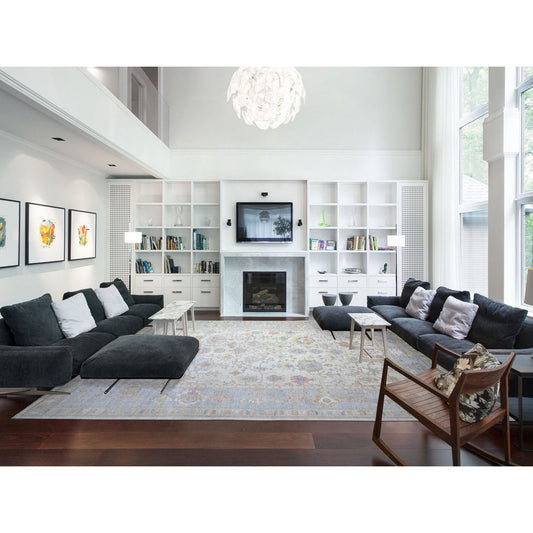 Oushak And Peshawar Wool Hand Knotted Rug Ivory Gray 12.2X15.11 -O074700