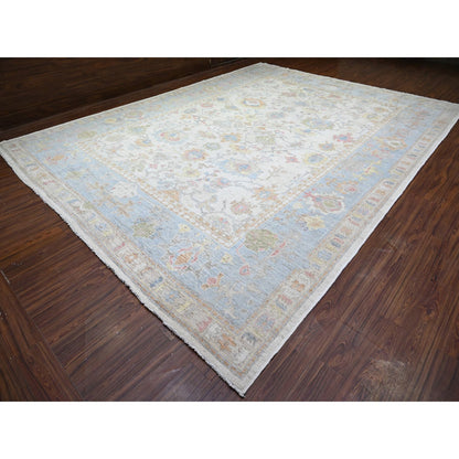Oushak And Peshawar Wool Hand Knotted Rug Ivory Gray 12.2X15.11 -O074700