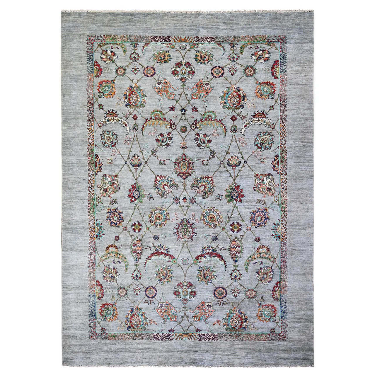Gray 8'9" x 12'1" Oushak And Peshawar Hand knotted Wool Rug - Sku: O074704
