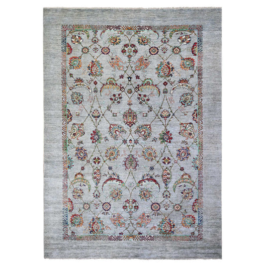 Oushak And Peshawar Wool Hand Knotted Rug Grey Gray 8.9X12.1 -O074704