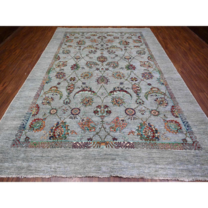 Oushak And Peshawar Wool Hand Knotted Rug Grey Gray 8.9X12.1 -O074704