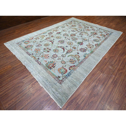 Oushak And Peshawar Wool Hand Knotted Rug Grey Gray 8.9X12.1 -O074704