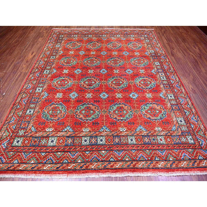 Tribal & Geometric Wool Hand Knotted Rug Red Red 7.11X9.6 -O074719