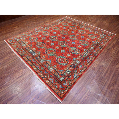 Tribal & Geometric Wool Hand Knotted Rug Red Red 7.11X9.6 -O074719