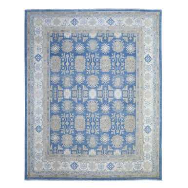 Kazak Wool Hand Knotted Rug Blue Ivory 7.8X9.7 -O074725