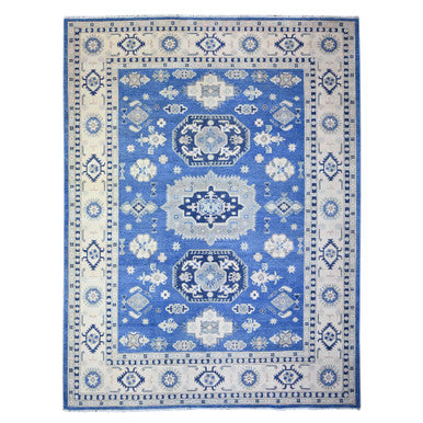 Kazak Wool Hand Knotted Rug Blue Ivory 9.0X11.5 -O074726