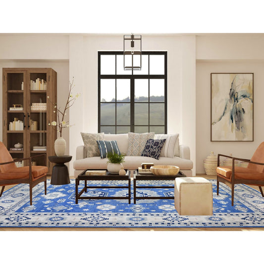 Kazak Wool Hand Knotted Rug Blue Ivory 9.0X11.5 -O074726