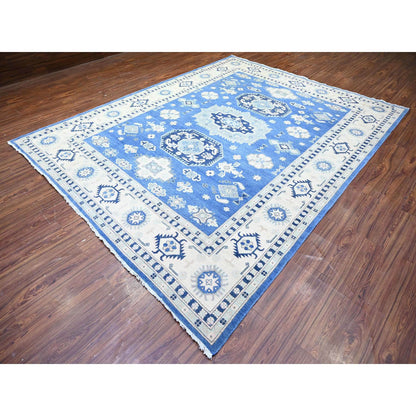 Kazak Wool Hand Knotted Rug Blue Ivory 9.0X11.5 -O074726