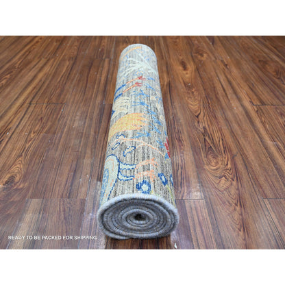 Oushak And Peshawar Wool Hand Knotted Rug Grey No Border 2.7X9.11 -O074730