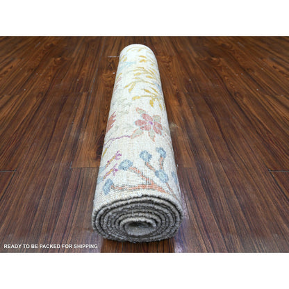 Oushak And Peshawar Wool Hand Knotted Rug Ivory No Border 2.7X9.8 -O074734