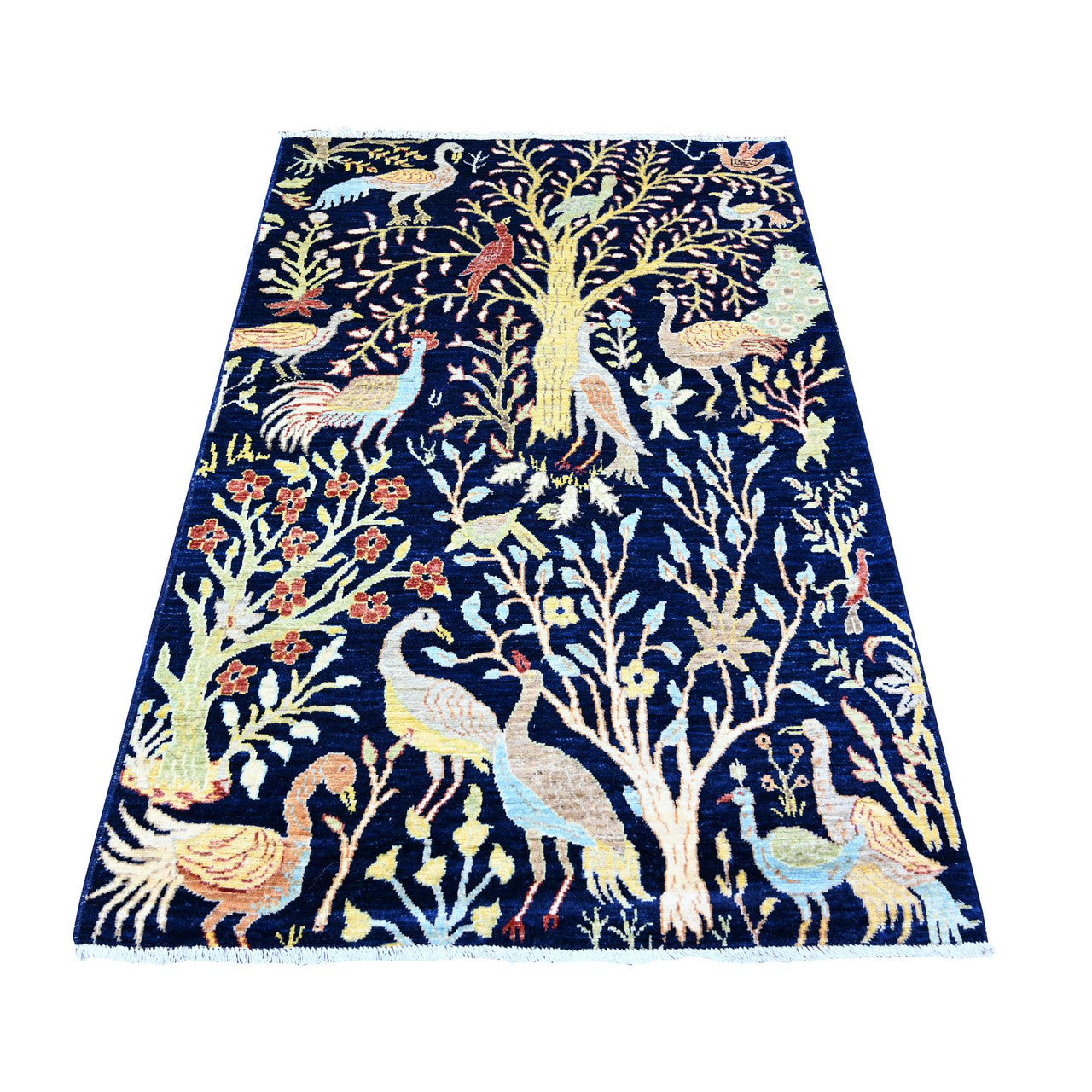 Oushak And Peshawar Wool Hand Knotted Rug Blue No Border 3.11X5.7 -O074750