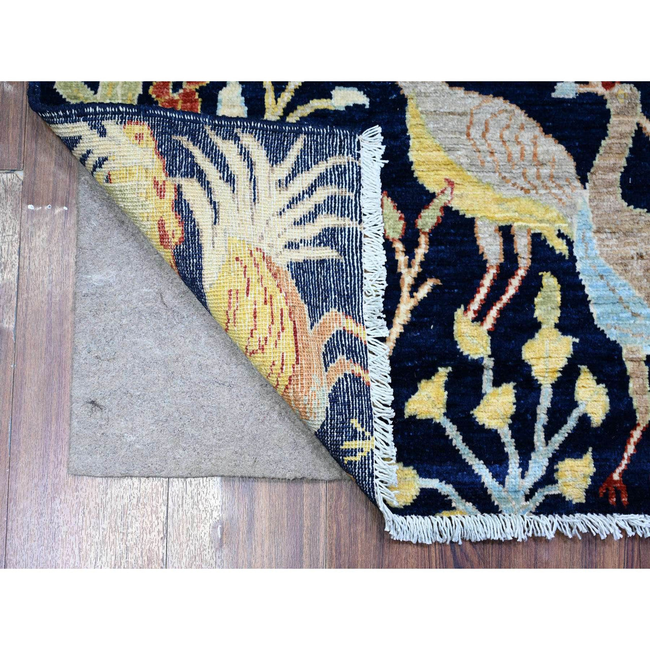 Oushak And Peshawar Wool Hand Knotted Rug Blue No Border 3.11X5.7 -O074750