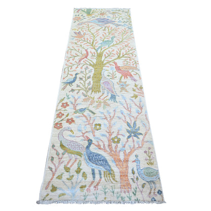 Oushak And Peshawar Wool Hand Knotted Rug Ivory No Border 2.5X7.10 -O074757