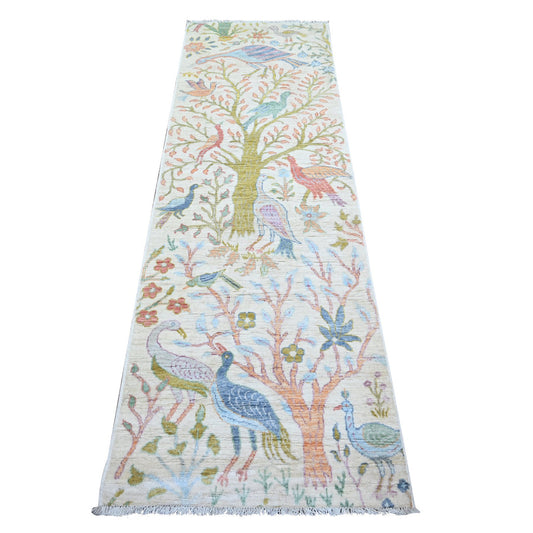 Oushak And Peshawar Wool Hand Knotted Rug Ivory No Border 2.5X7.10 -O074757