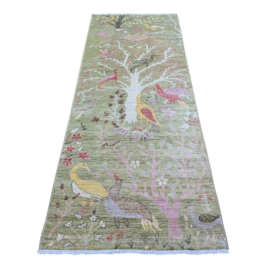 Oushak And Peshawar Wool Hand Knotted Rug Green No Border 3.0X7.9 -O074759