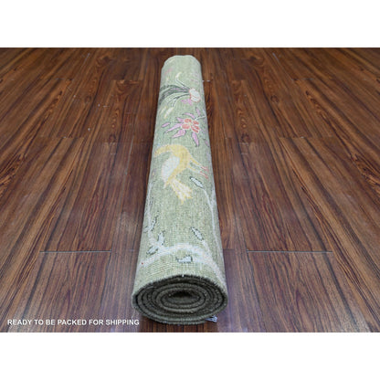 Oushak And Peshawar Wool Hand Knotted Rug Green No Border 3.0X7.9 -O074759