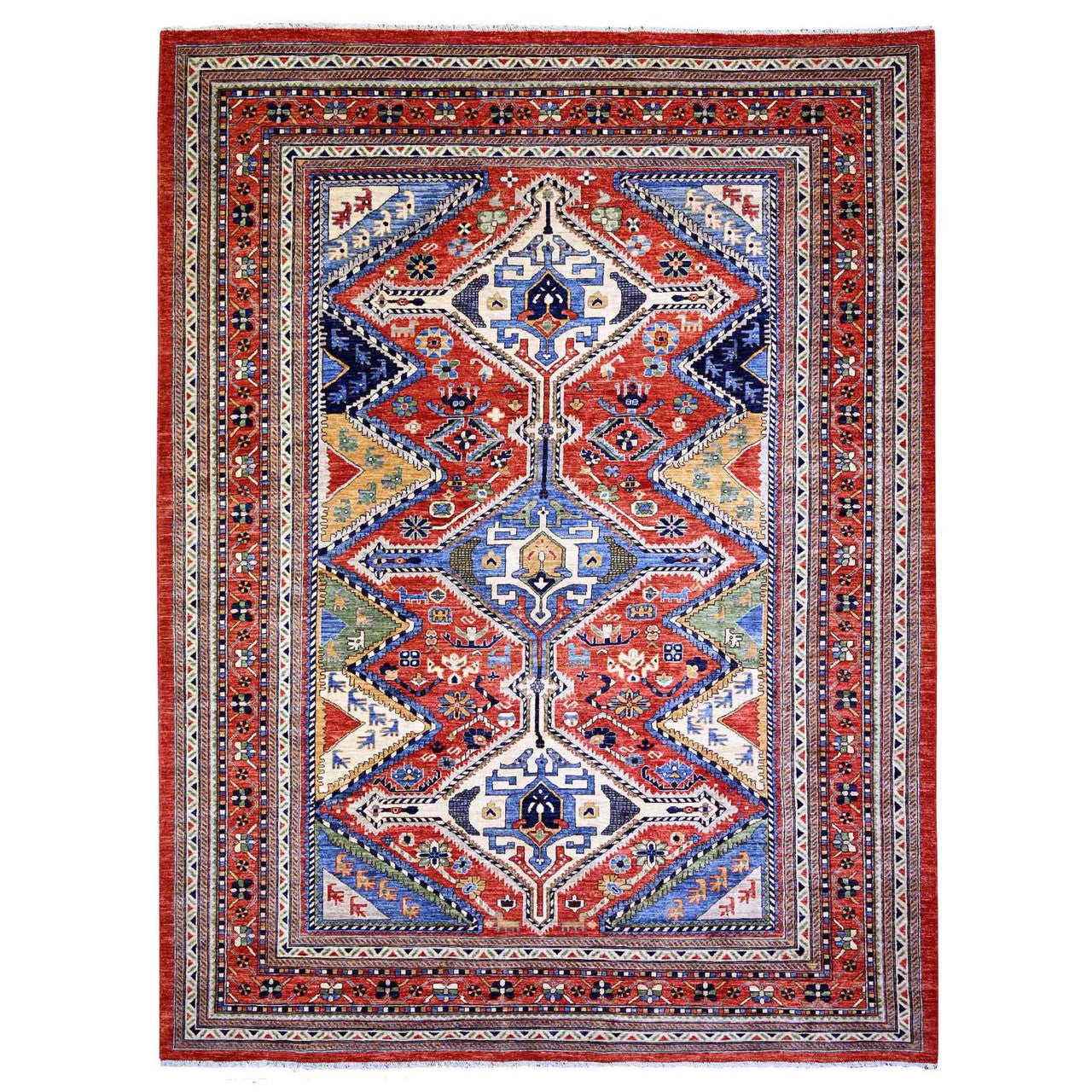 Red 9'4" x 12'0" Tribal & Geometric Hand knotted Wool Rug - Sku: O074760