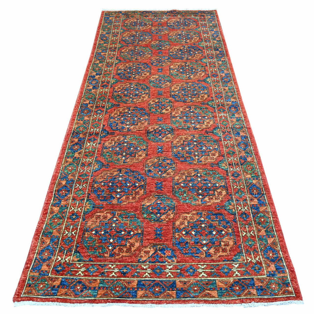 Red 3'11" x 9'6" Tribal & Geometric Hand knotted Wool Rug - Sku: O074771