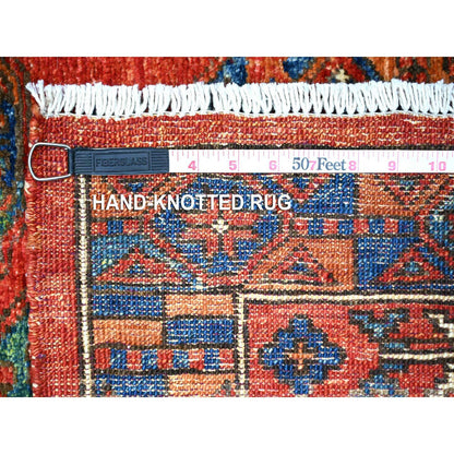 Tribal & Geometric Wool Hand Knotted Rug Red Red 3.11X9.6 -O074771