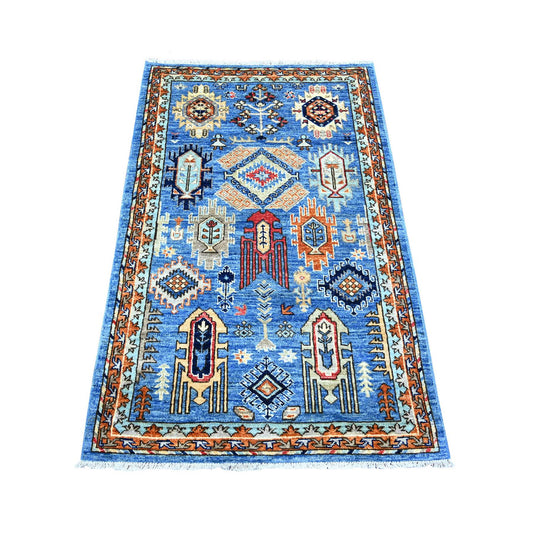 Tribal & Geometric Wool Hand Knotted Rug Blue Blue 3.0X4.0 -O074773