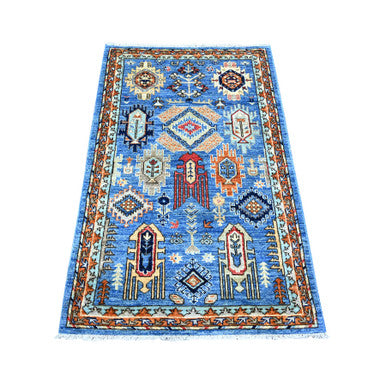 Tribal & Geometric Wool Hand Knotted Rug Blue Blue 3.0X4.0 -O074773