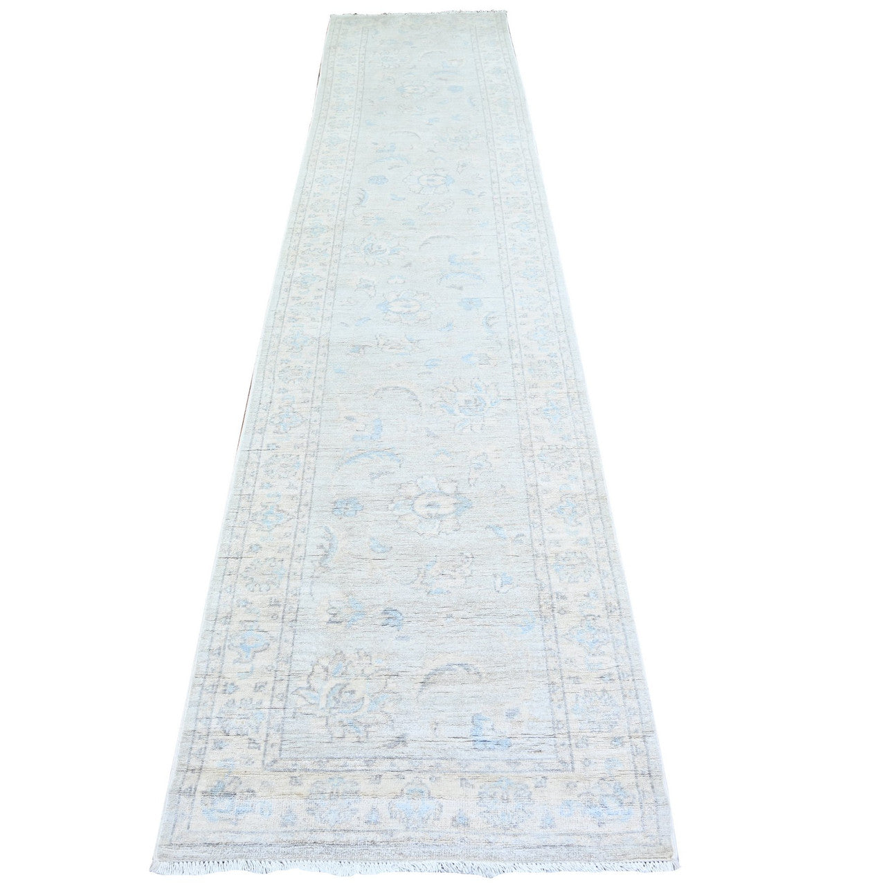Gray 2'8" x 12'2" Oushak And Peshawar Hand knotted Wool Rug - Sku: O074778