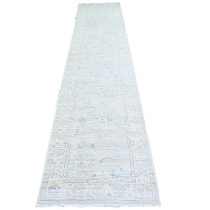 Oushak And Peshawar Wool Hand Knotted Rug Grey Ivory 2.8X12.2 -O074778