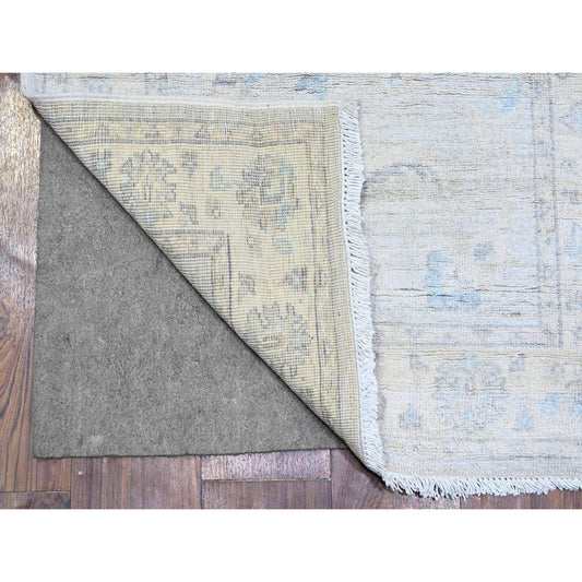Oushak And Peshawar Wool Hand Knotted Rug Grey Ivory 2.8X12.2 -O074778