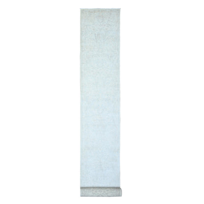 Oushak And Peshawar Wool Hand Knotted Rug Ivory Gray Goose 2.6X19.2 -O074781