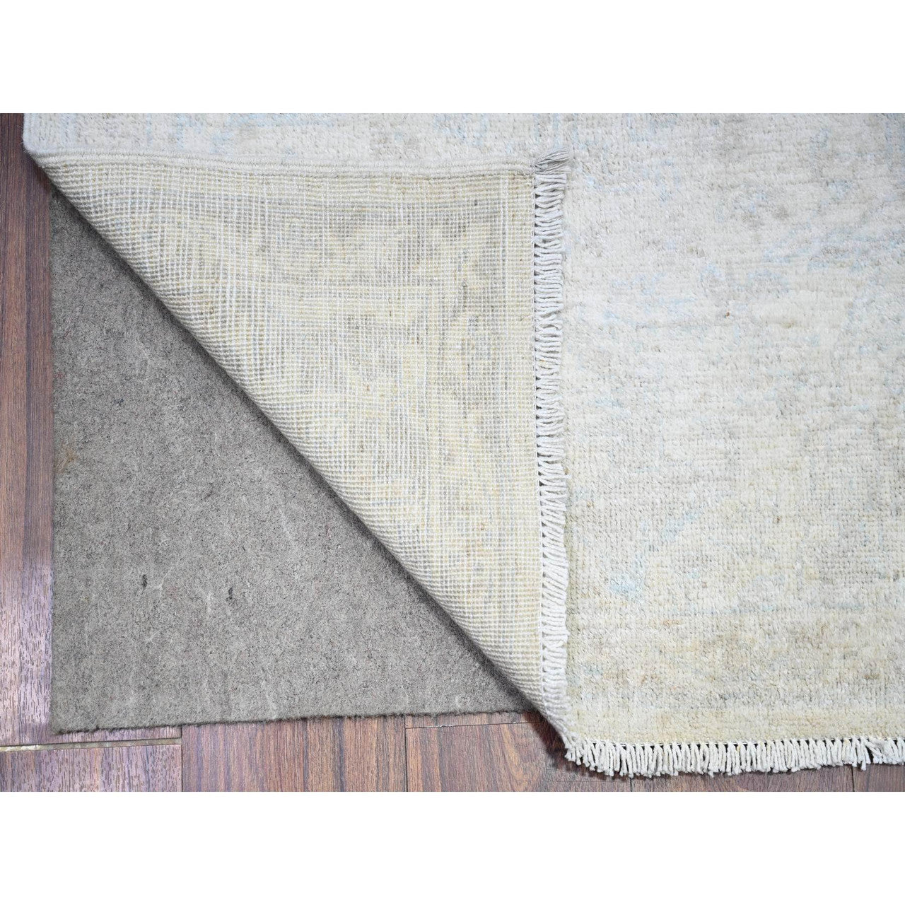 Oushak And Peshawar Wool Hand Knotted Rug Ivory Gray Goose 2.6X19.2 -O074781