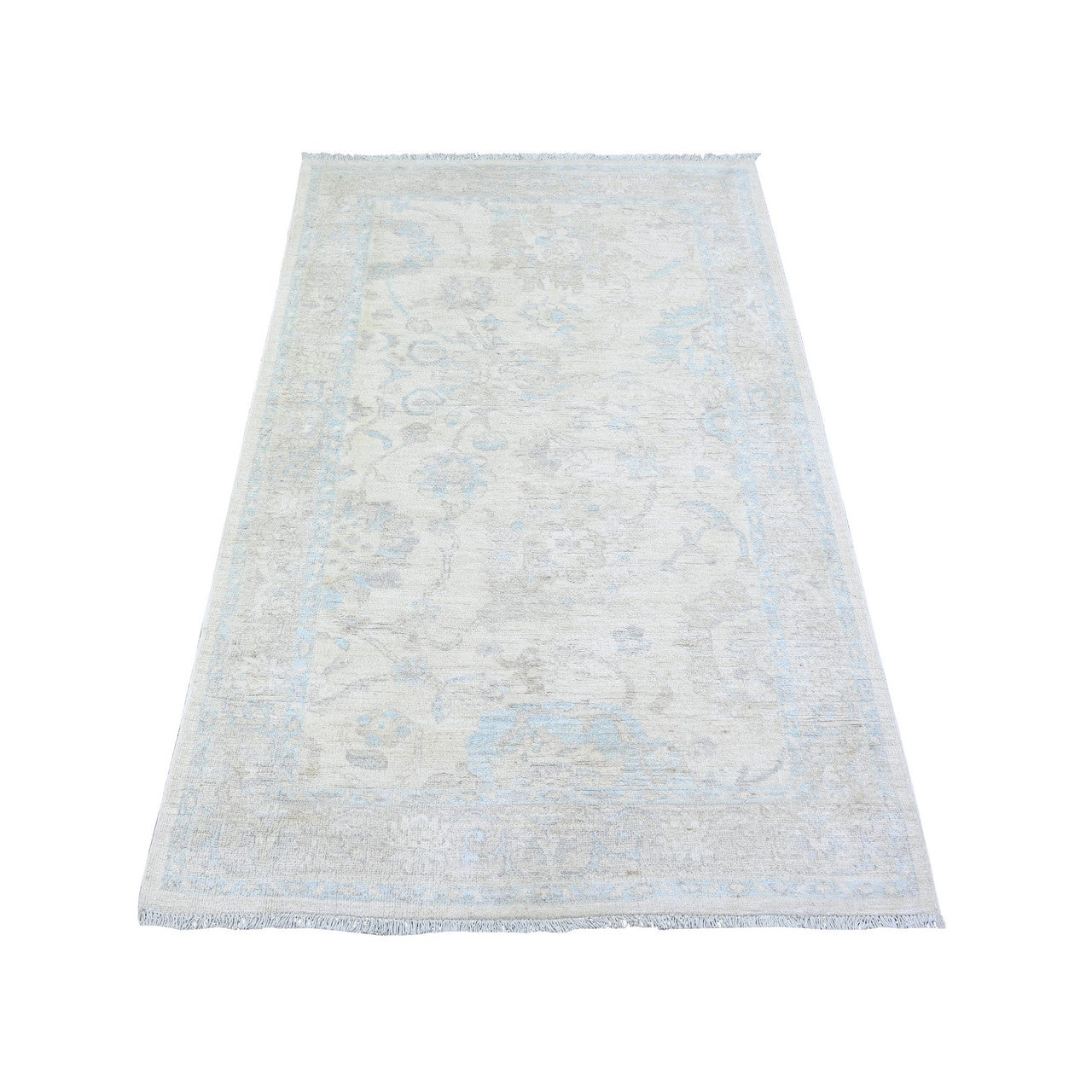 Oushak And Peshawar Wool Hand Knotted Rug Ivory Stone White 3.9X5.7 -O074782