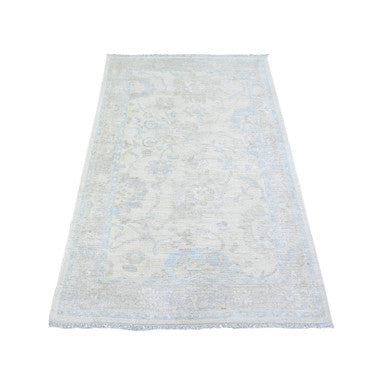 Oushak And Peshawar Wool Hand Knotted Rug Ivory Stone White 3.9X5.7 -O074782