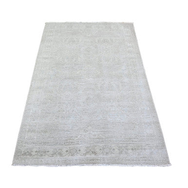 Oushak And Peshawar Wool Hand Knotted Rug Grey Night White 3.11X5.9 -O074783