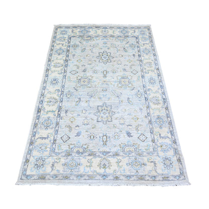 Oushak And Peshawar Wool Hand Knotted Rug Grey Stone White 3.11X5.9 -O074784