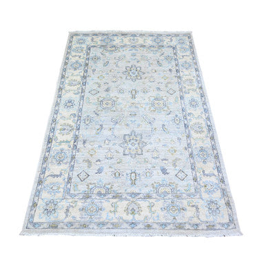 Oushak And Peshawar Wool Hand Knotted Rug Grey Stone White 3.11X5.9 -O074784