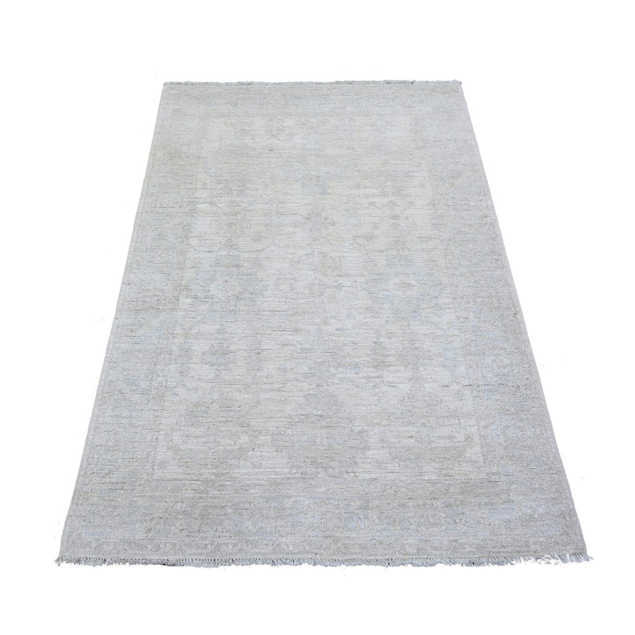 Oushak And Peshawar Wool Hand Knotted Rug Ivory Gray 3.10X5.7 -O074785